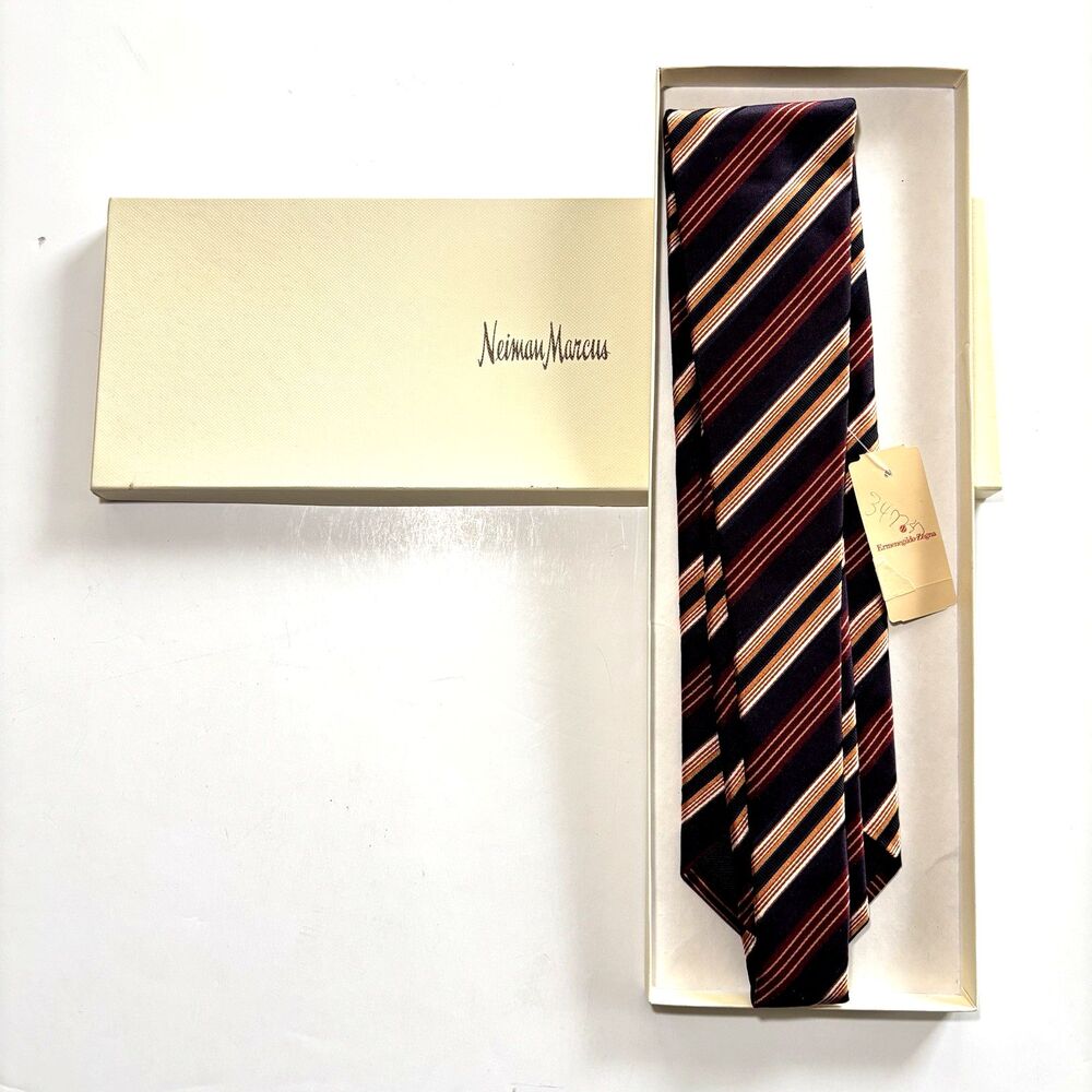 ERMENEGILDO ZEGNA 95% Silk/Cotton Tie/Necktie Italy Striped VTG Purple/Red NWT - Picture 2 of 14